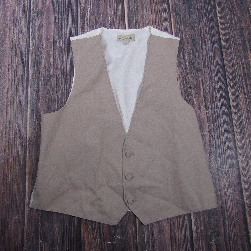 Suit Vest Allure Men Mens L Beige Solid Polyester Wool Belted Tuxedo Wedding